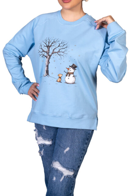 سویشرت زنانه آستین رگلان دورس طرح ادم برفی